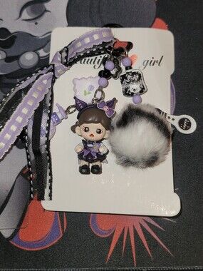 NWT- Custom Kuromi Zora themed Keychain/Bag Charm- Purple & Black